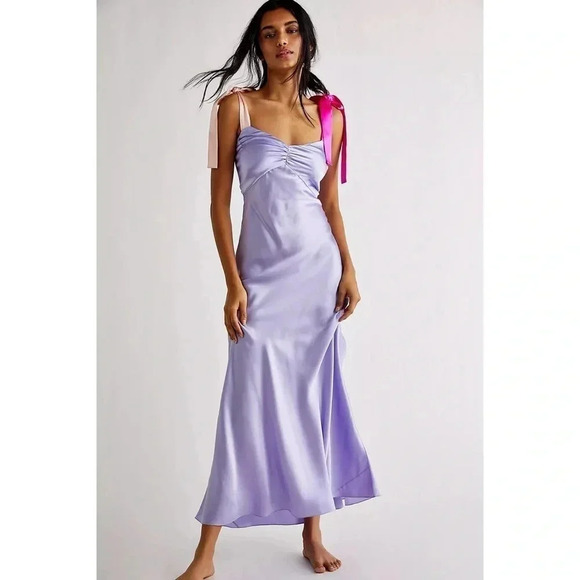 NWT Free People Dannijo Bow Tie Strap Midi Dress 100% Silk Cocktail Slip XL - Picture 1 of 17